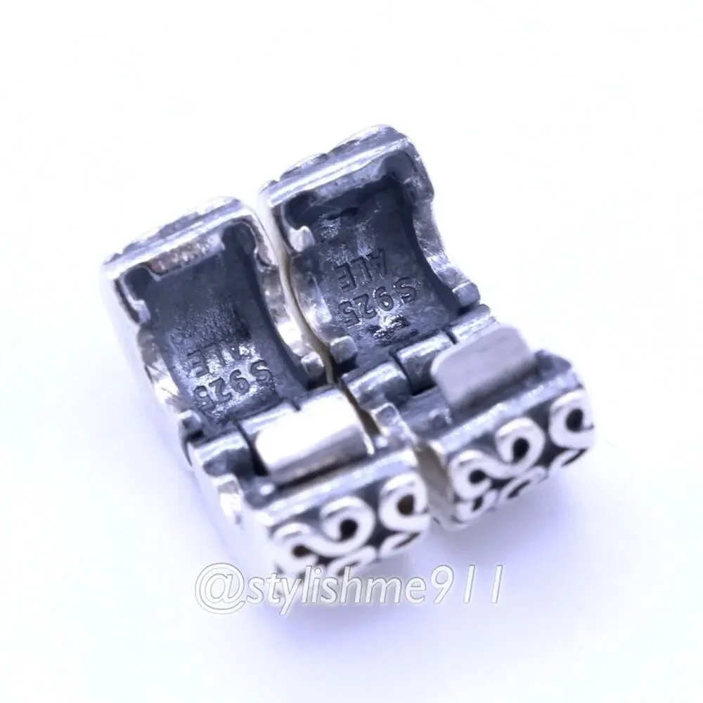 Two Authentic PANDORA Silver Swirls Clips Charms - 790338